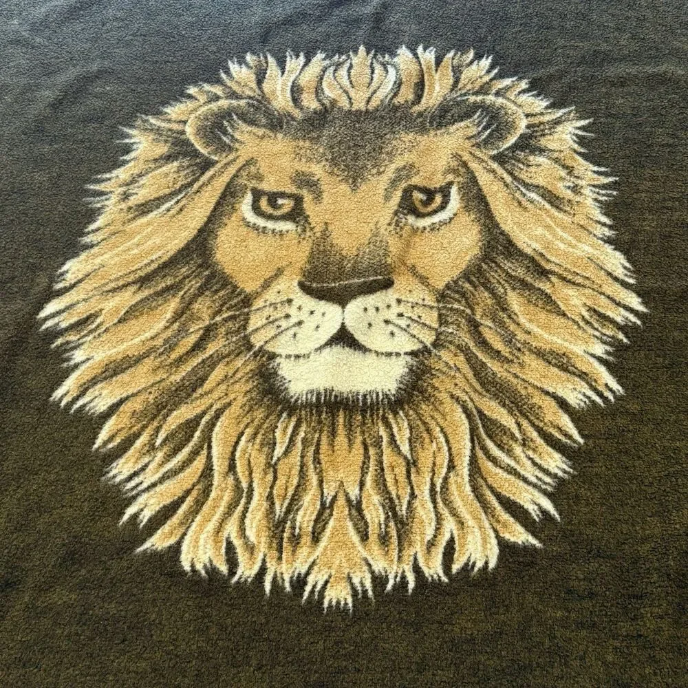 Vintage Biederlack Acrylic Blanket Lion Head Design 55” X 68” Throw Reversible